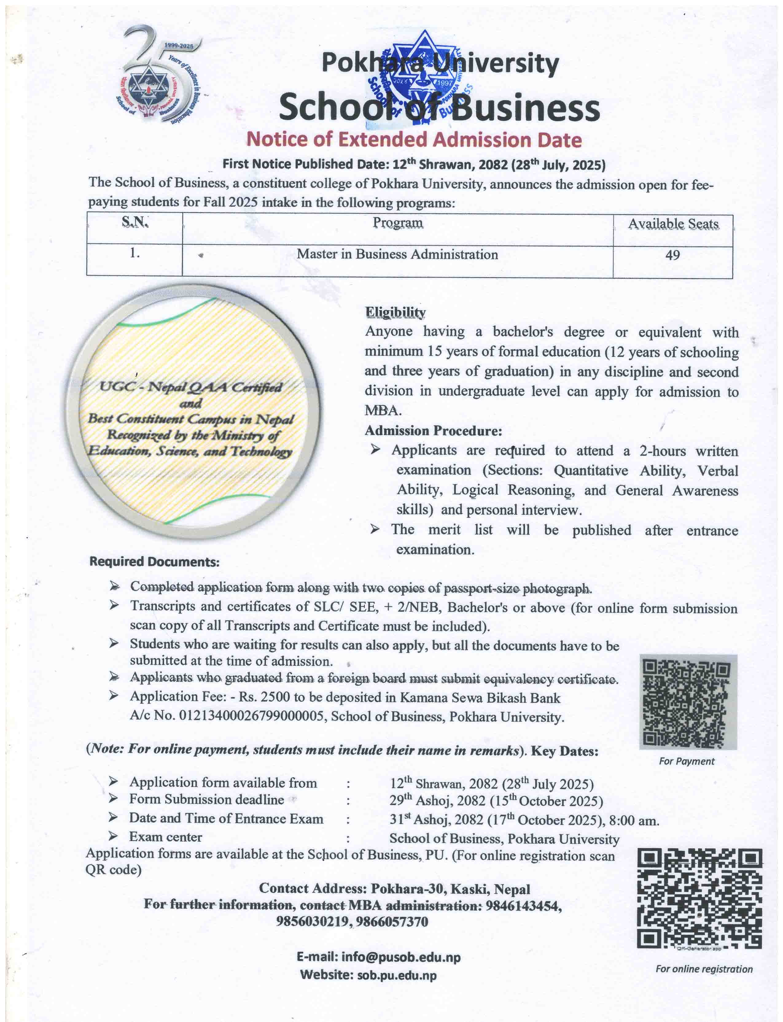 Admission Open for MBA